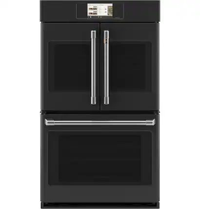 Front. Café - 30" Smart Built-In Double Electric Convection French Door Wall Oven with No Preheat Air Fry - Matte Black.