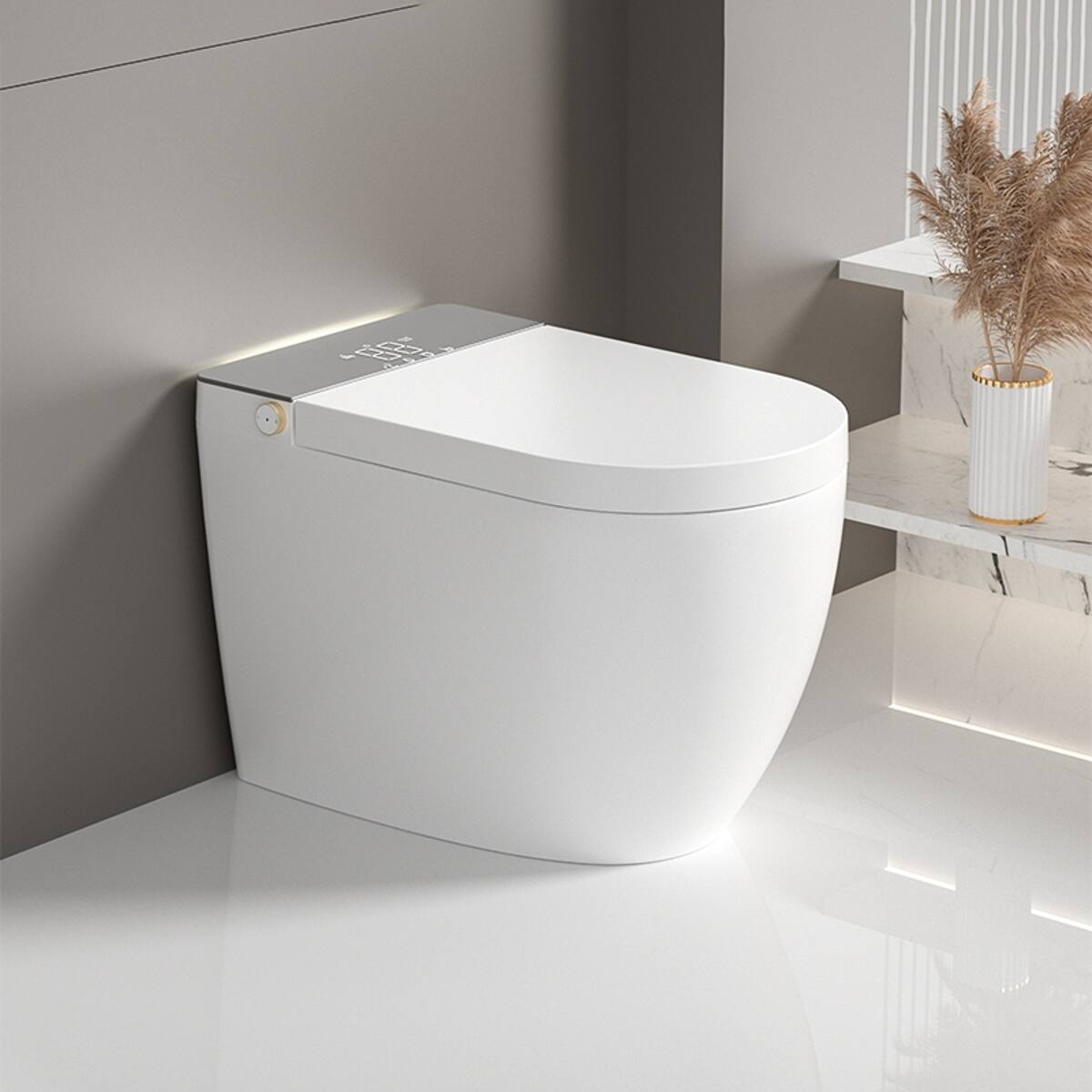 Front. Loheer - Loheer Integrated Bidet Toilet With Heated Seat and Automatic Opening Lid - White and gray.