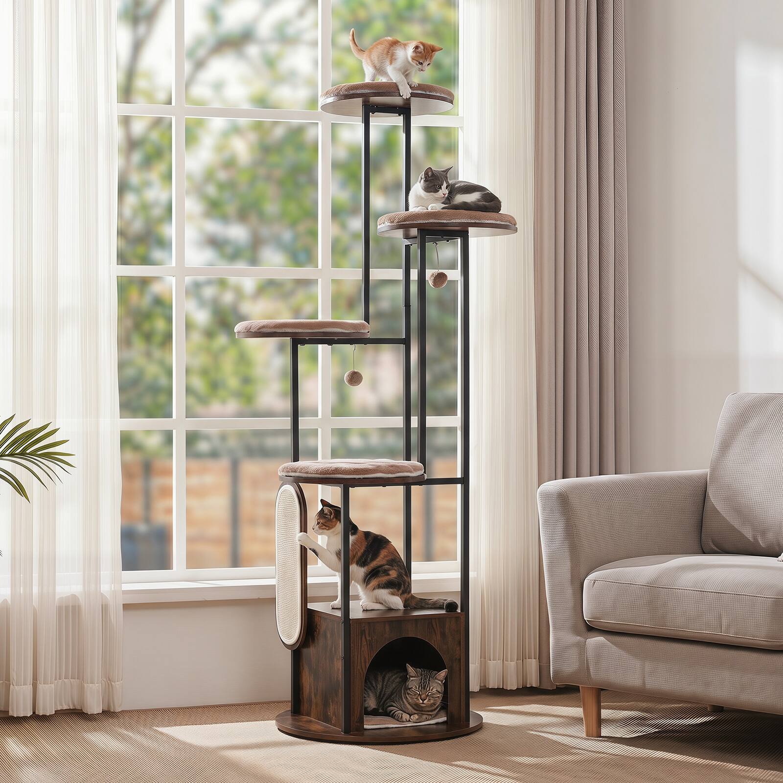 Alt View 4. Gymax - Gymax Modern Cat Tree Tower 72-Inch Tall Multi-Level Cat Condo w/Top Perch Platforms - Brown.