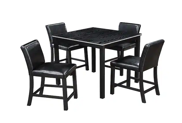 Front. Boyel Living - 5-Piece Counter Height Square Dining Set with Crystal Edge Wood Top and 4 Upholstered Chairs - Black.