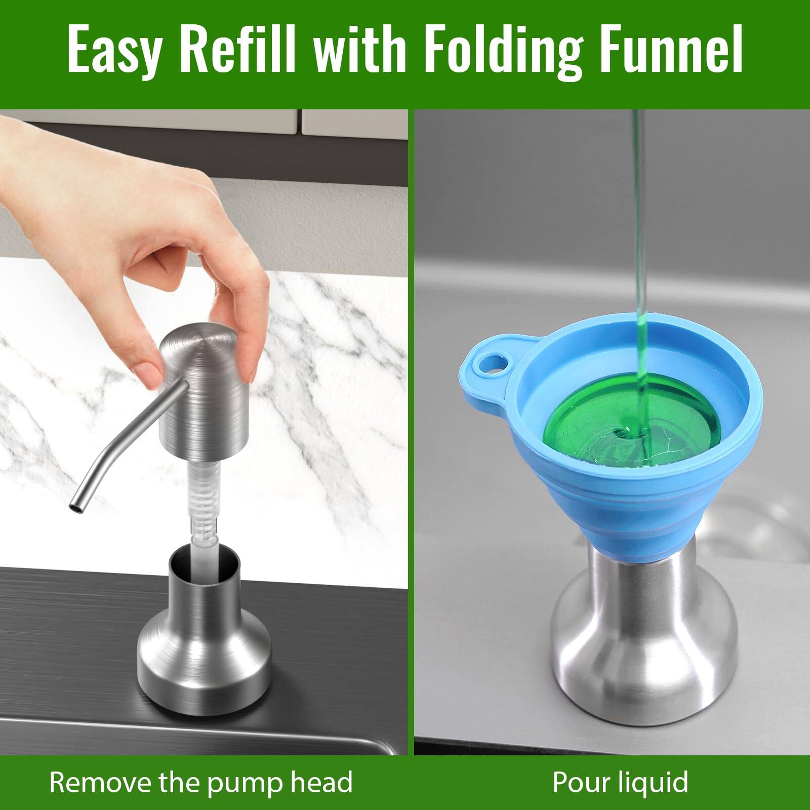 Easy Refill with Folding Funnel

Remove the pump head

Pour liquid