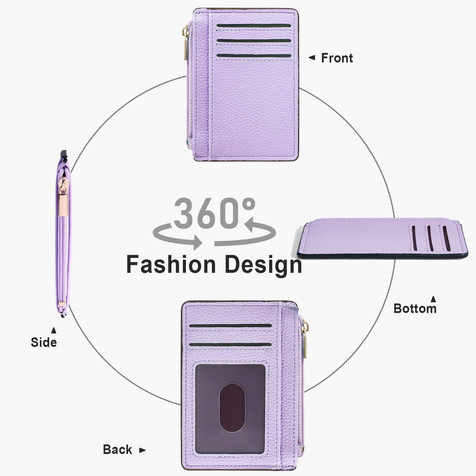 Alt View 2. Jadie Link - Credit Card Holder Women Slim Minimalist Front Pocket Rfid Blocking Wallet Small Compact Case Window Lavender Purple - Vibrant Pink.