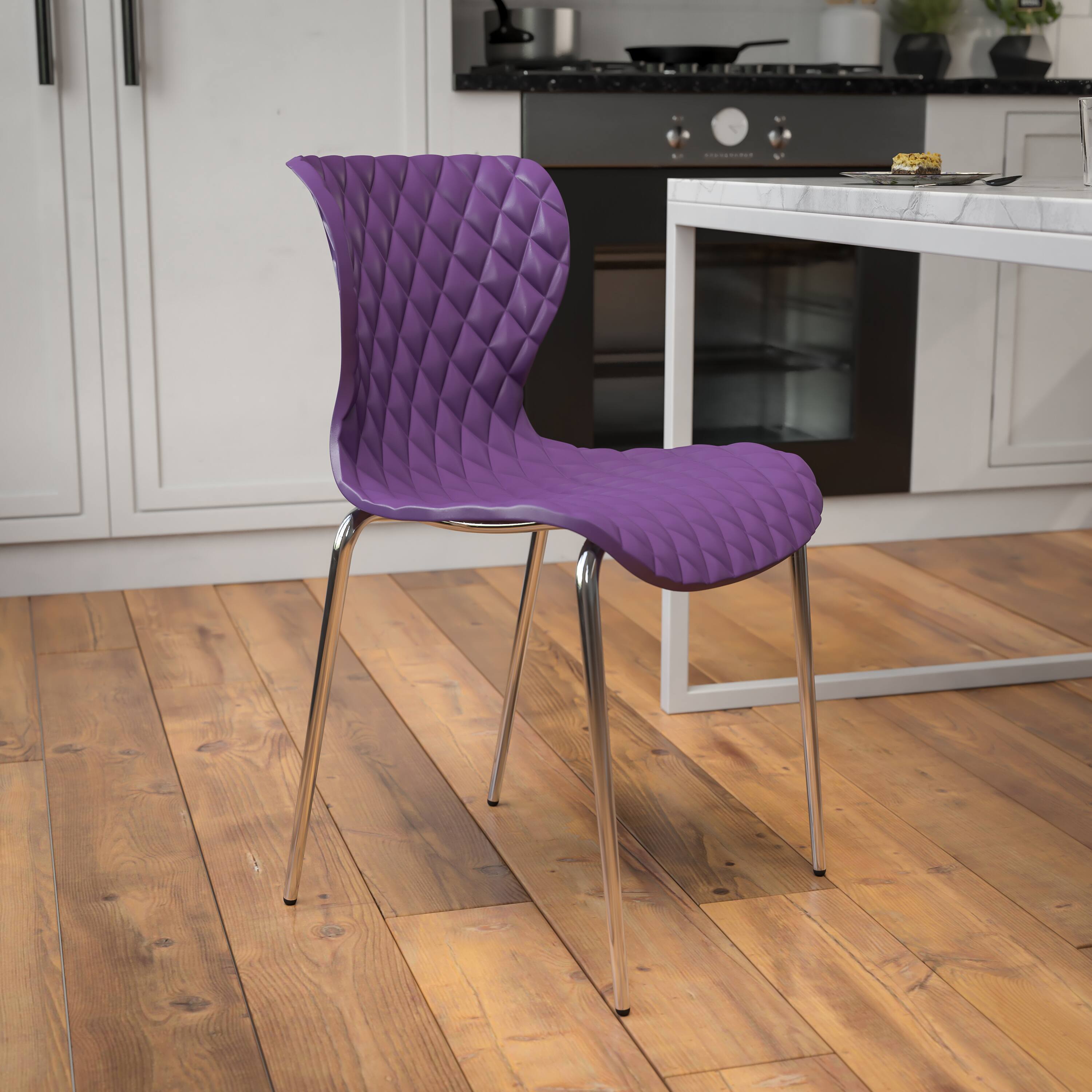 Alt View 2. Emma + Oliver - 4 Pack Contemporary Design Plastic Stack Chair - Purple.