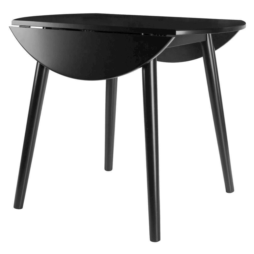 Left. FurniFact - Round Drop Leaf Dining Table - Black.