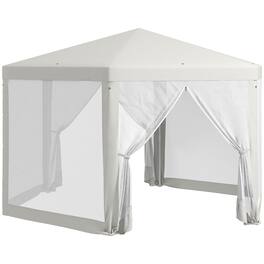 Outsunny - 13' x 11' Outdoor Party Tent, Hexagon Sun Shade Shelter Canopy with Protective Mesh Screen Sidewalls, Ropes & Stakes - Cream White