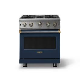 Viking - 30"W. 4.0 Cu. Ft. Freestanding Self-Clean Open Burner Gas Convection Range - Slate Blue w. Brushed Brass Trim - Slate Blue