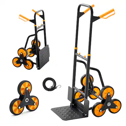 Front. VEVOR - Stair Climbing Cart, 440 lbs Stair-Climbing Capacity, Heavy-Duty Folding Trolley Cart with Telescoping Handle - Black + Orange.