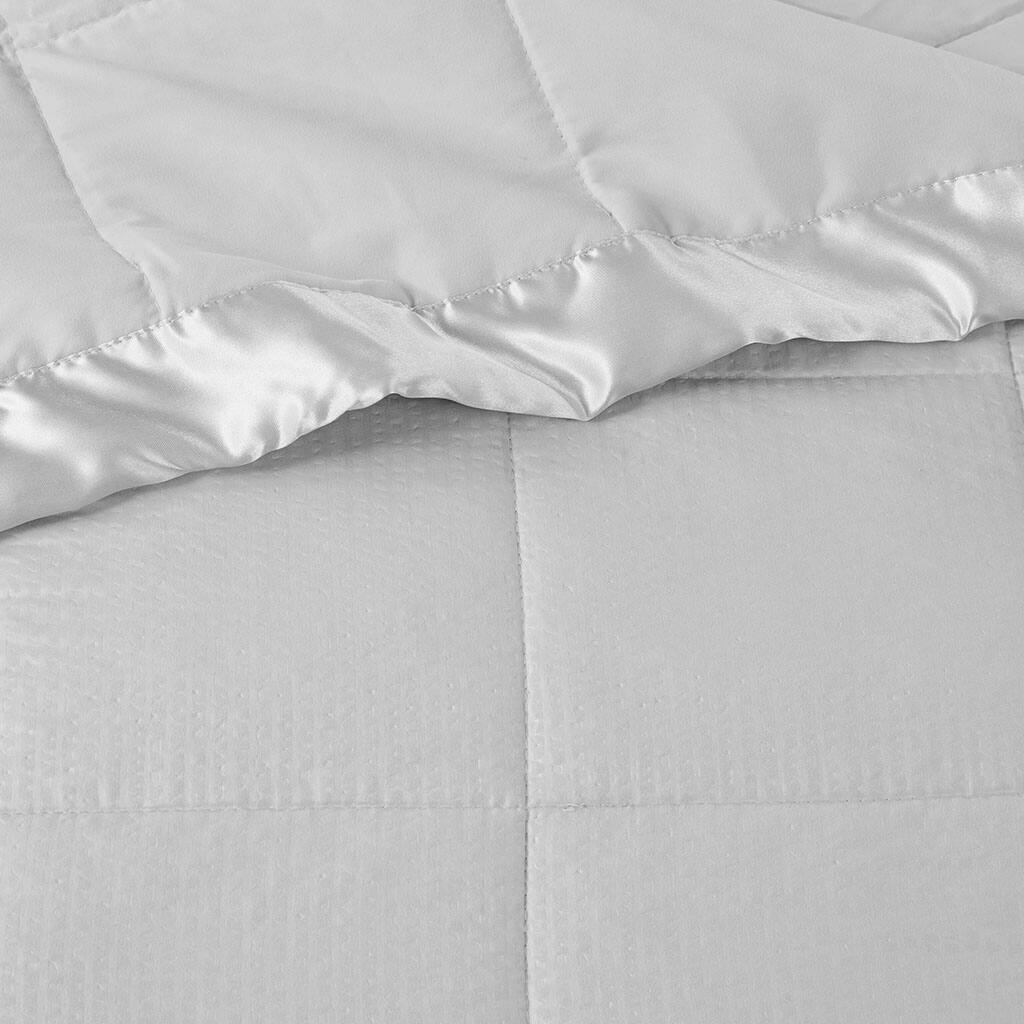 Alt View 5. Gracie Mills - Gracie Mills Lucile Textured Oversized Down Alternative Blanket with Satin Trim - Grey.
