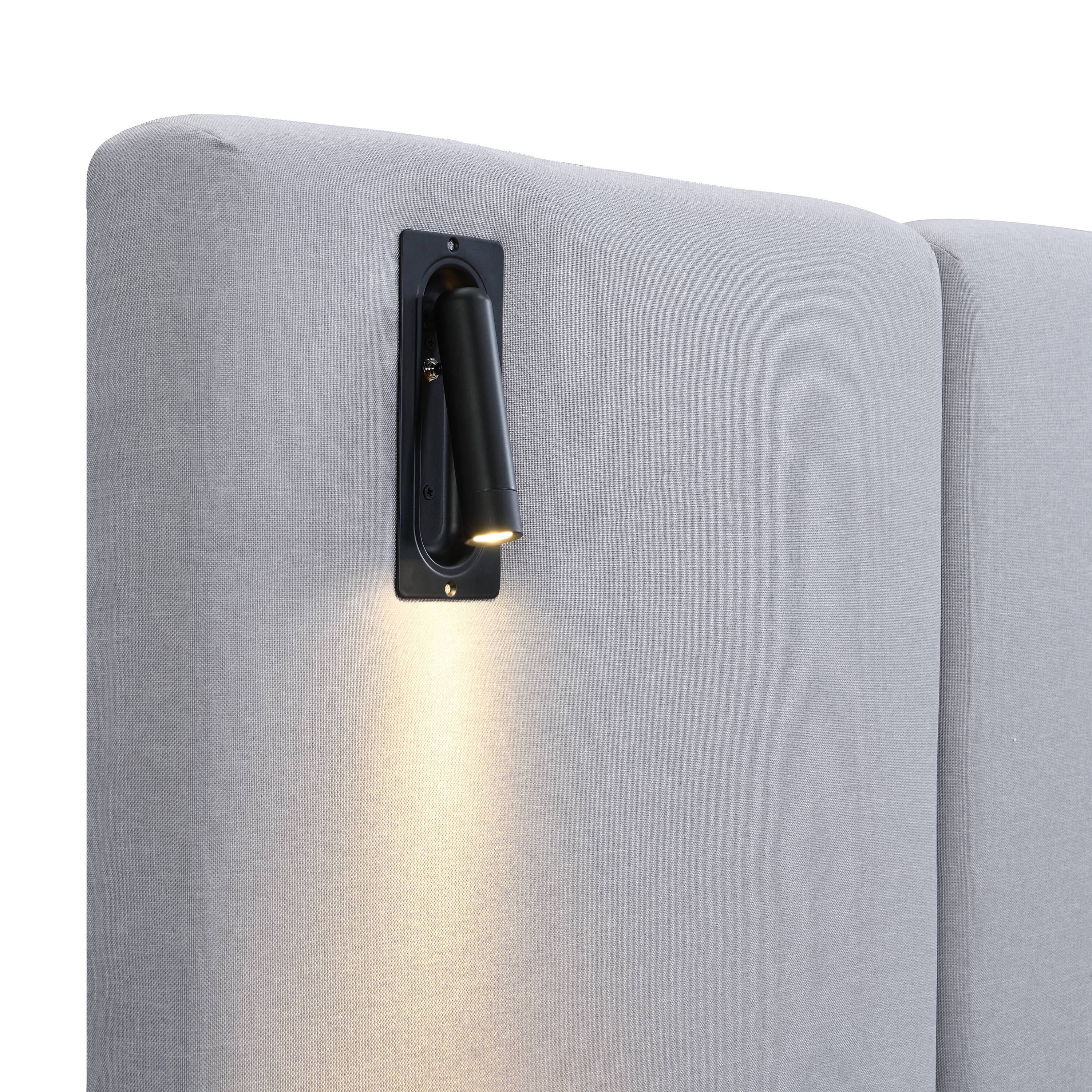 Alt View 2. APRILSOUL - Chic Linen Upholstered Bed with Integrated Lights and Shelves Grey Queen - Grey.