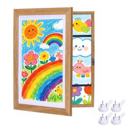 Unique Bargains - Art Frames, 8.5x11" Front Opening Picture Display Frame Changeable Artwork Storage Holds 50 Drawings - Wood Grain