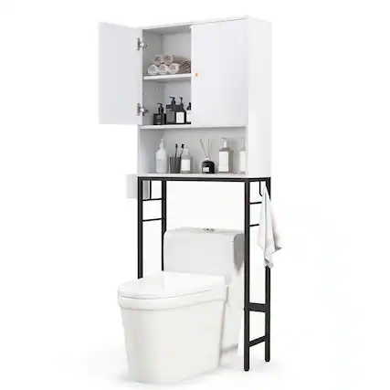 Front. Costway - Costway Over The Toilet Storage Cabinet Free Standing Toilet Rack with Adjustable Shelf White - White.