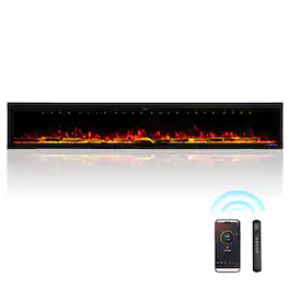 Mondawe - 100" Electric Fireplace w/ 13 Flame Colors, WiFi App and Smart Control - Black
