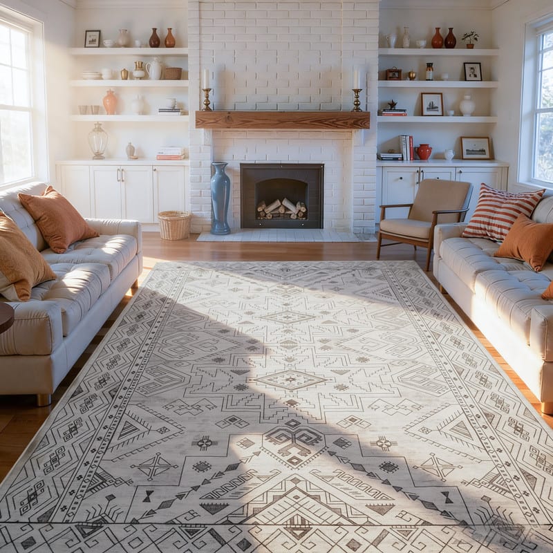 Front. RYHNUYNE - 9x12 Area Rugs Living Room Rug Washable Vintage Boho Rug No Slip Stain Resistant Soft Carpet Indoor Floor Floral Carpets - Painting.