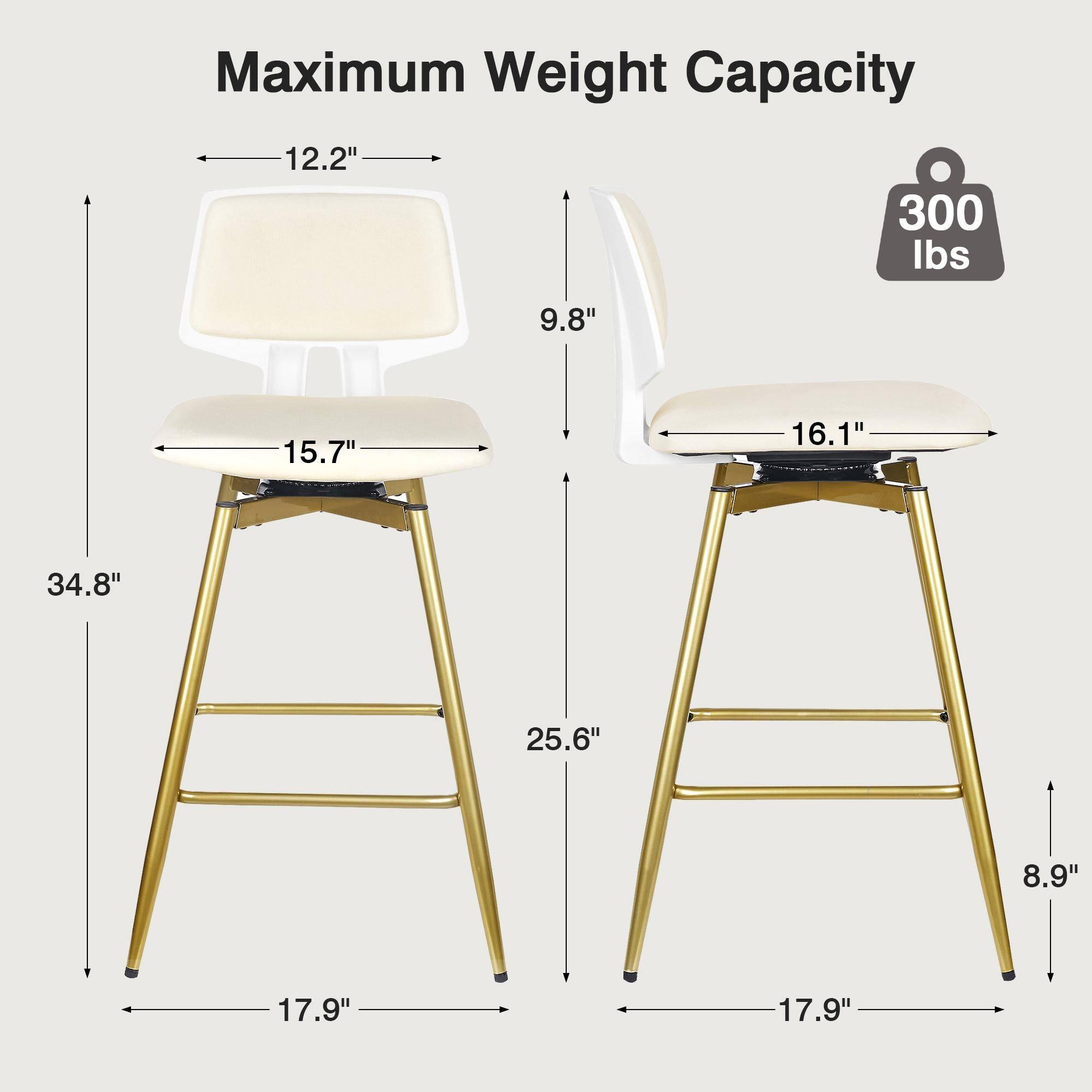 Maximum Weight Capacity: 300 lbs

Dimensions:
- 12.2"
- 9.8"
- 15.7"
- 16.1"
- 34.8"
- 25.6"
- 8.9"
- 17.9"
- 17.9"