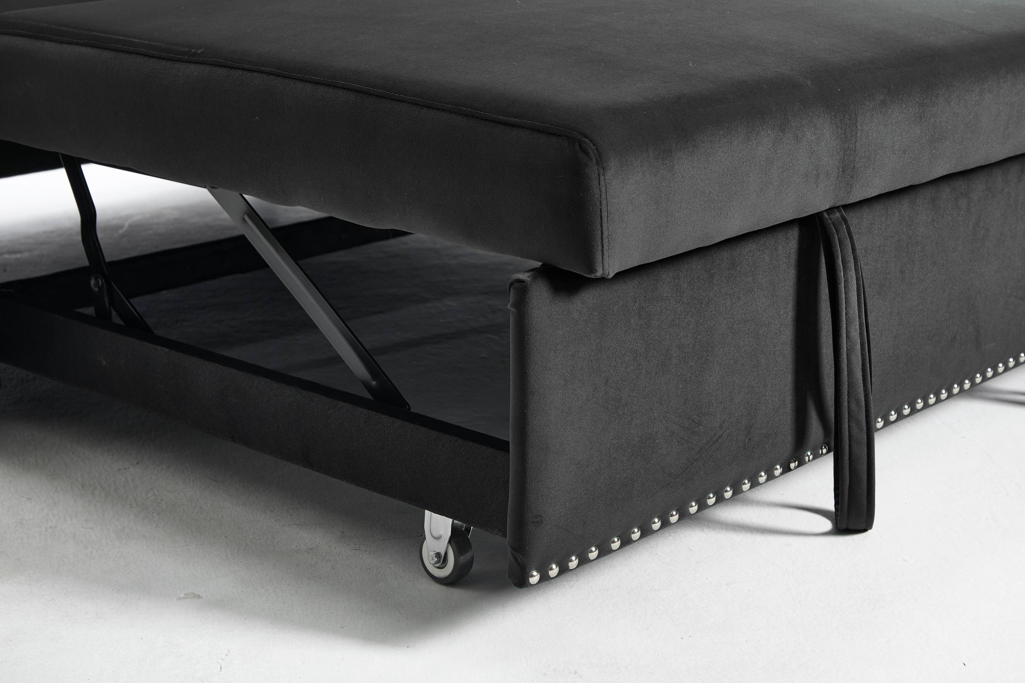 Alt View 9. Tiramisubest - 3 in 1 Convertible Sleeper Futon Sofa Bed,55" Velvet Loveseat with 2 Pillows,Reclining Backrest & Side Pockets,Black - Black.