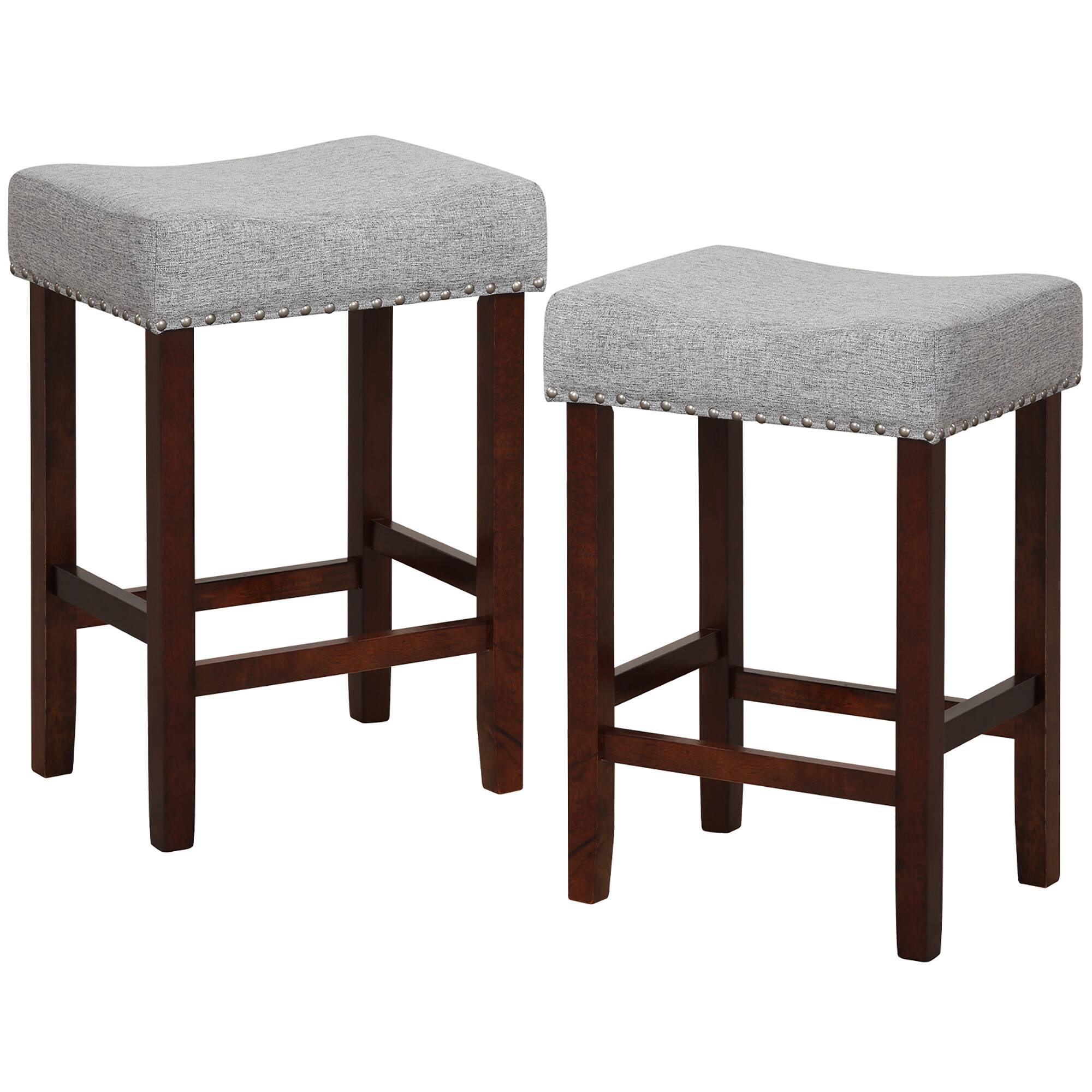 Alt View 7. Gymax - Gymax Set of 4 Bar Stools Counter Height Saddle Kitchen Chairs w/ Wooden Legs Gray - Gray + Brown.