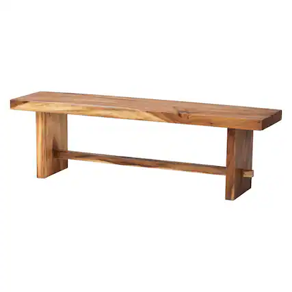 Front. bali & pari - Biyu Suar Wood Dining Bench - Handcrafted Solid Wood Bench with Live Edge Details, Rustic Farmhouse Style - Natural Brown.