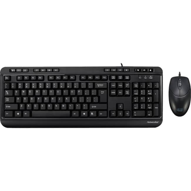 Adesso - Antimicrobial Multimedia Desktop Keyboard and Mouse Combo - USB Membrane Cable Keyboard - English (US) - USB - Black