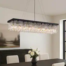 Siljoy - 47.2" 10-Light Linear Crystal Chandelier, Adjustable K9 Crystal Pendant Light for Kitchen Island Dining Room - Black