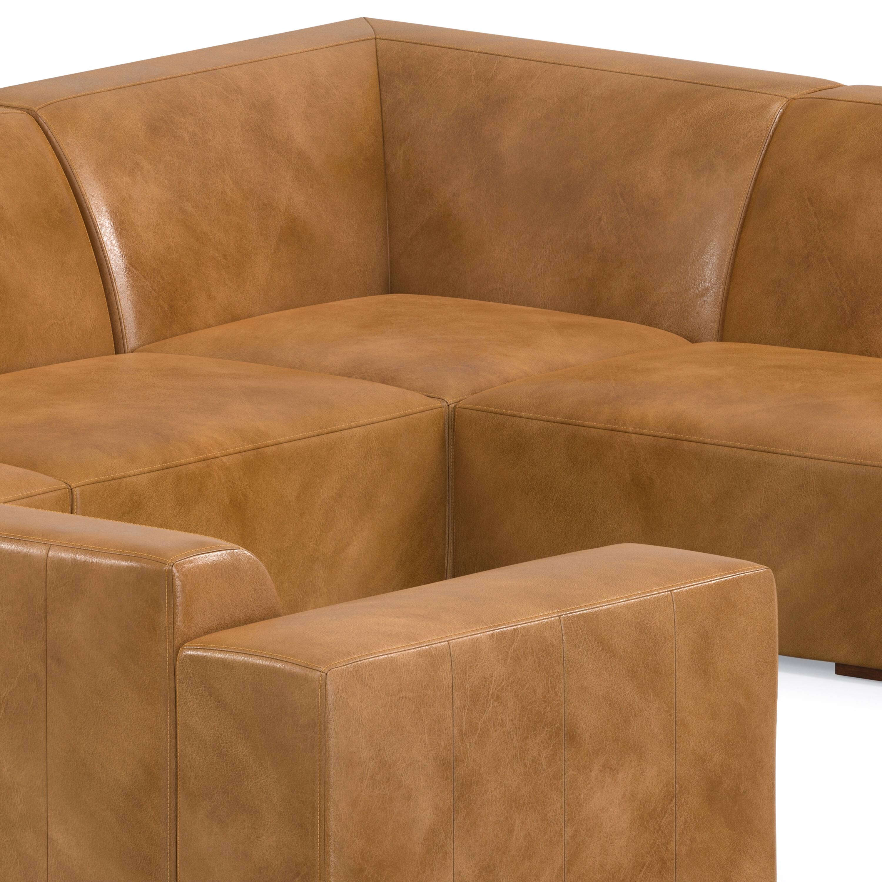 Alt View 3. Simpli Home - Rex U-Shaped Modular Sectional Sofa in Genuine Leather - Sienna.