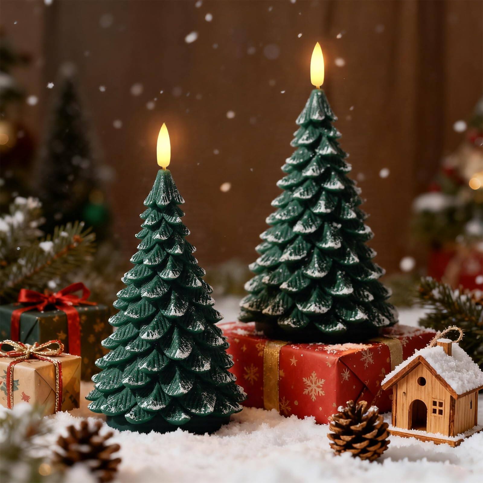 Alt View 1. MAGICAL RUBS - Christmas Decorations Indoor Decor - Tree Candles Operated Led Candle Lights With 6h Timer Xmas Home Set Of 2(green) - Green Pumpkin.