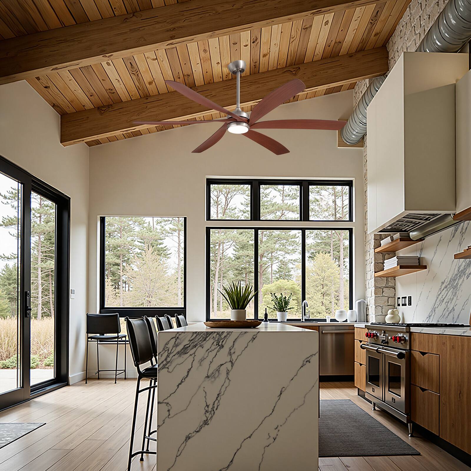 Alt View 2. Siljoy - 64" Modern Silent Ceiling Fan, Reversible DC Motor, 6 Speeds, Timer, Natural Wind, Remote & APP Control, Indoor Outdoor - Brushed Nickel.