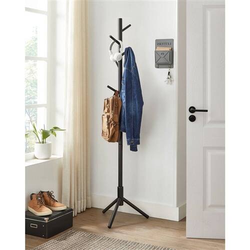 Back. SlickBlue - Modern Solid Wood Coat Rack with 8 Hooks for Entryway or Bedroom - Black.
