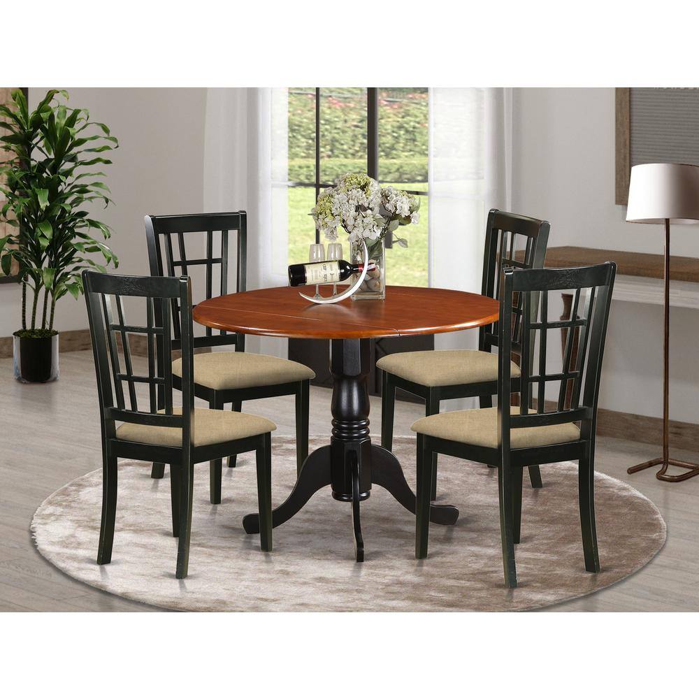 Back. East West Furniture - DLNI5-BCH-C 5 PC Kitchen Table set-Dining Table and 4 Wood Kitchen Chairs - Black & Cherry.