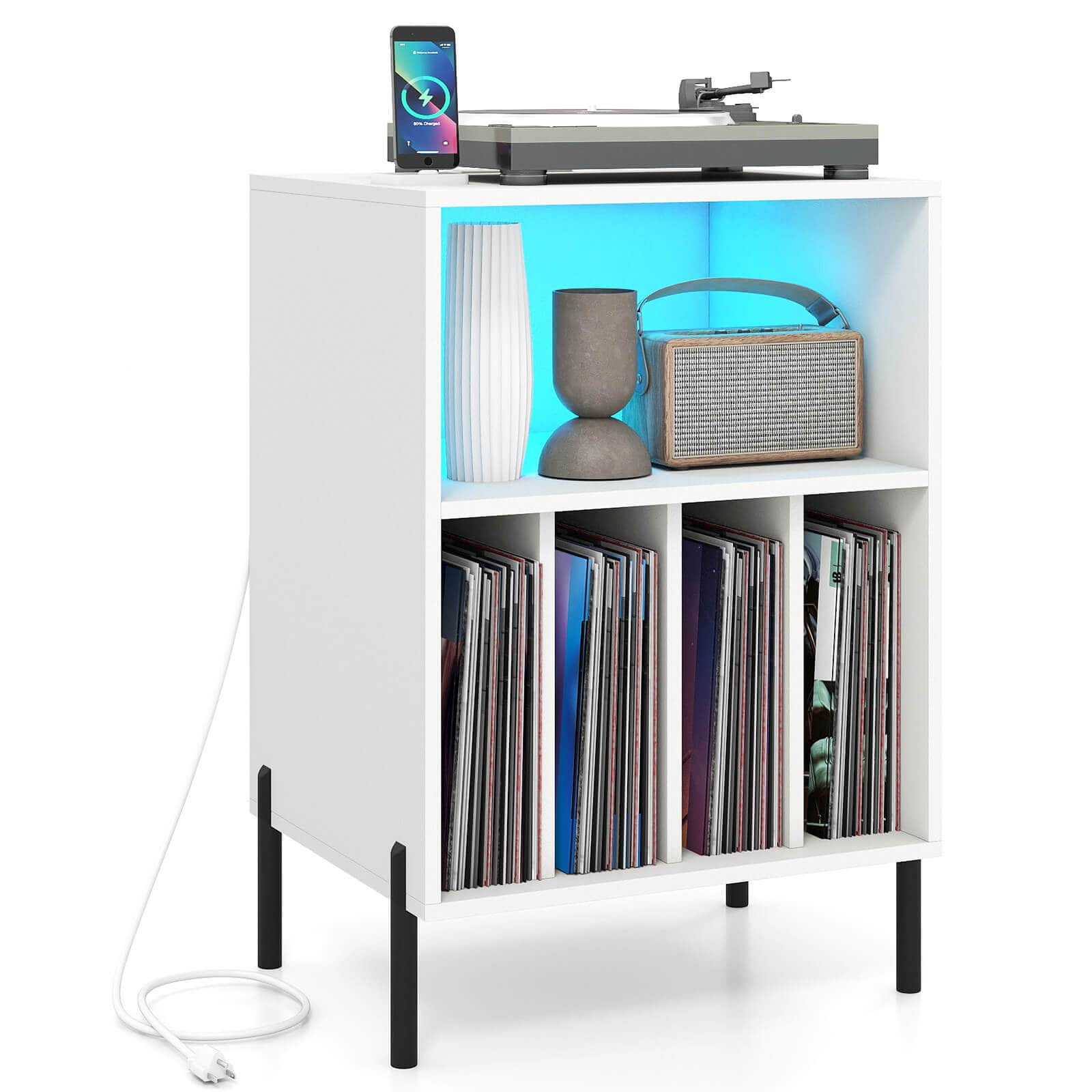 Costway - Record Player Stand Turntable Stand with Vinyl Storage Holder & Shelf Table - White
