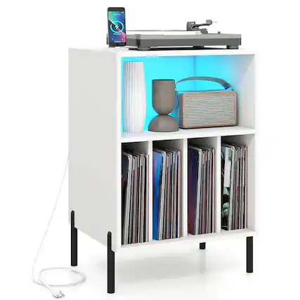 Front. Costway - Costway Record Player Stand Turntable Stand with Vinyl Storage Holder & Shelf Table - White.