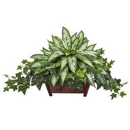 BreeBe - 17" Silver Queen and Ivy Artificial Plant in Planter - Green