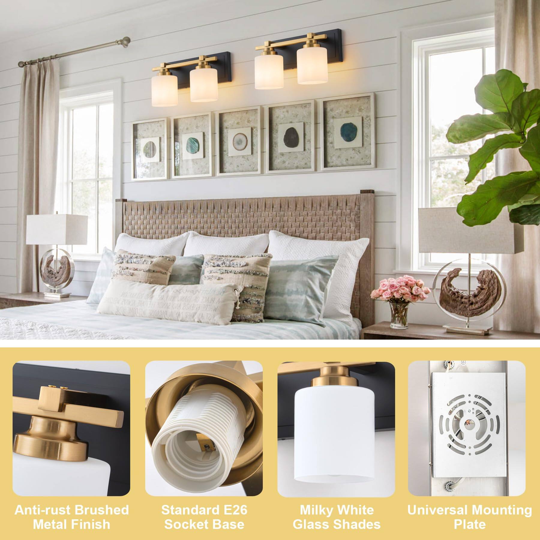 Anti-rust Brushed Metal Finish  
Standard E26 Socket Base  
Milky White Glass Shades  
Universal Mounting Plate