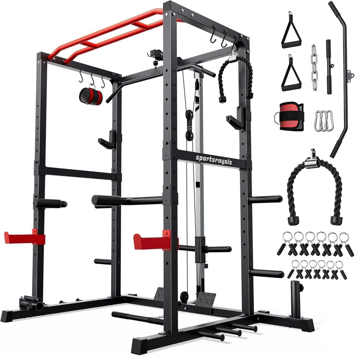 Front. Sportsroyals - Sportsroyals Power Cage,1600lbs Multi-Function Power Rack with Adjustable Cable Crossover System and More Training Attac - Black.