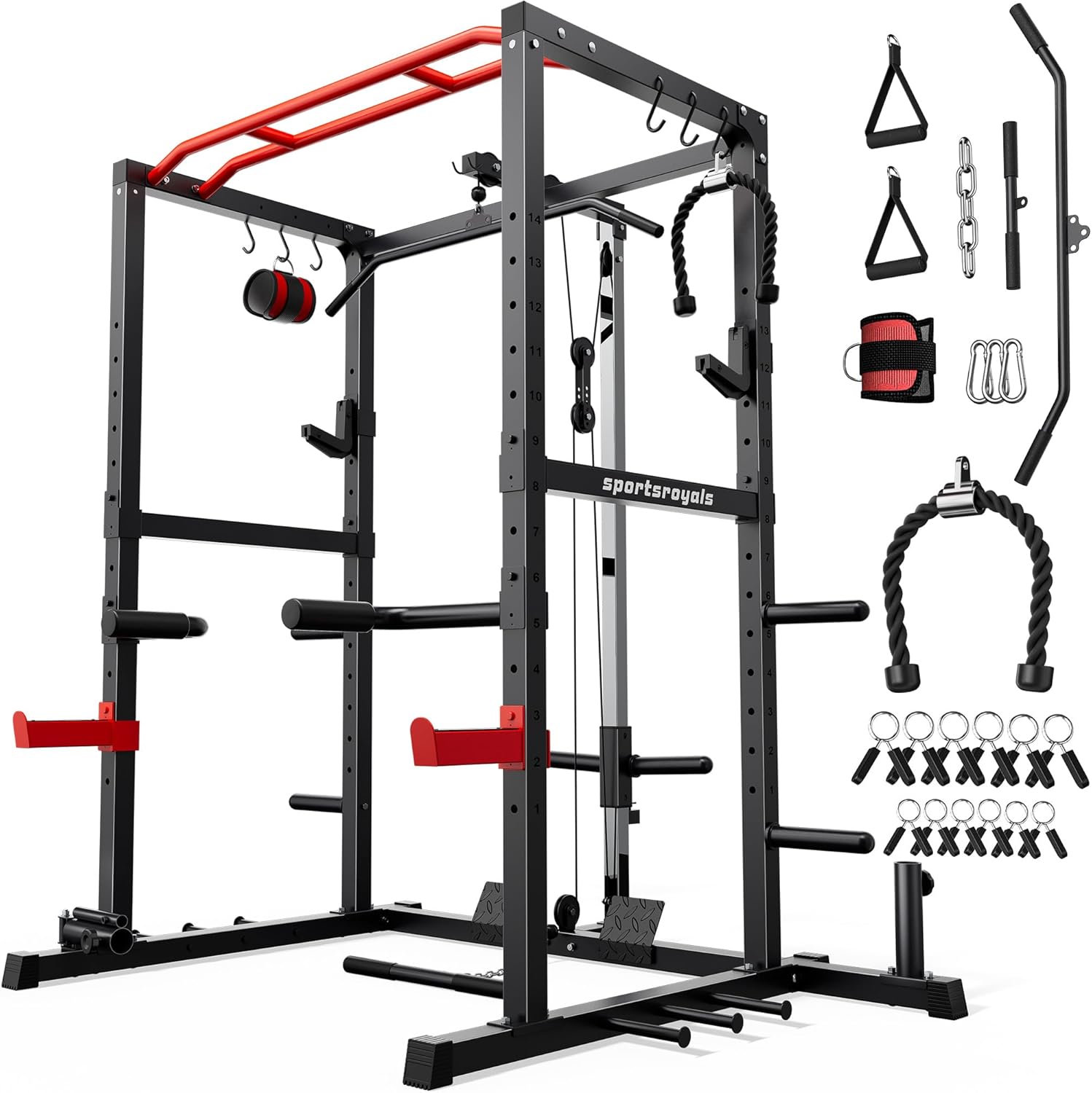 Front. Sportsroyals - Sportsroyals Power Cage,1600lbs Multi-Function Power Rack with Adjustable Cable Crossover System and More Training Attac - Black.