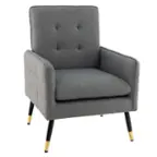 Front. Costway - Modern Linen Accent Chair with Solid Metal Legs - Gray.