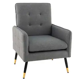 Costway - Modern Linen Accent Chair with Solid Metal Legs - Gray