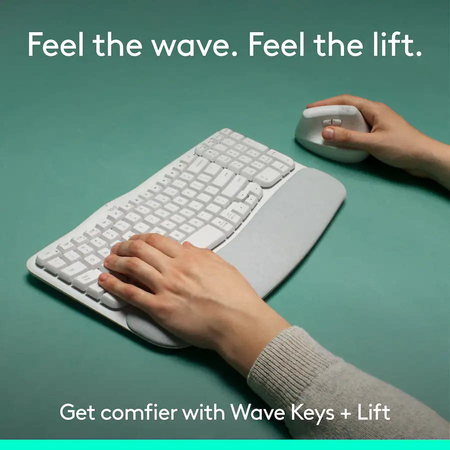 Logitech Wave Keys and Lift Vertical Mouse Wireless Ergonomic Keyboard ...