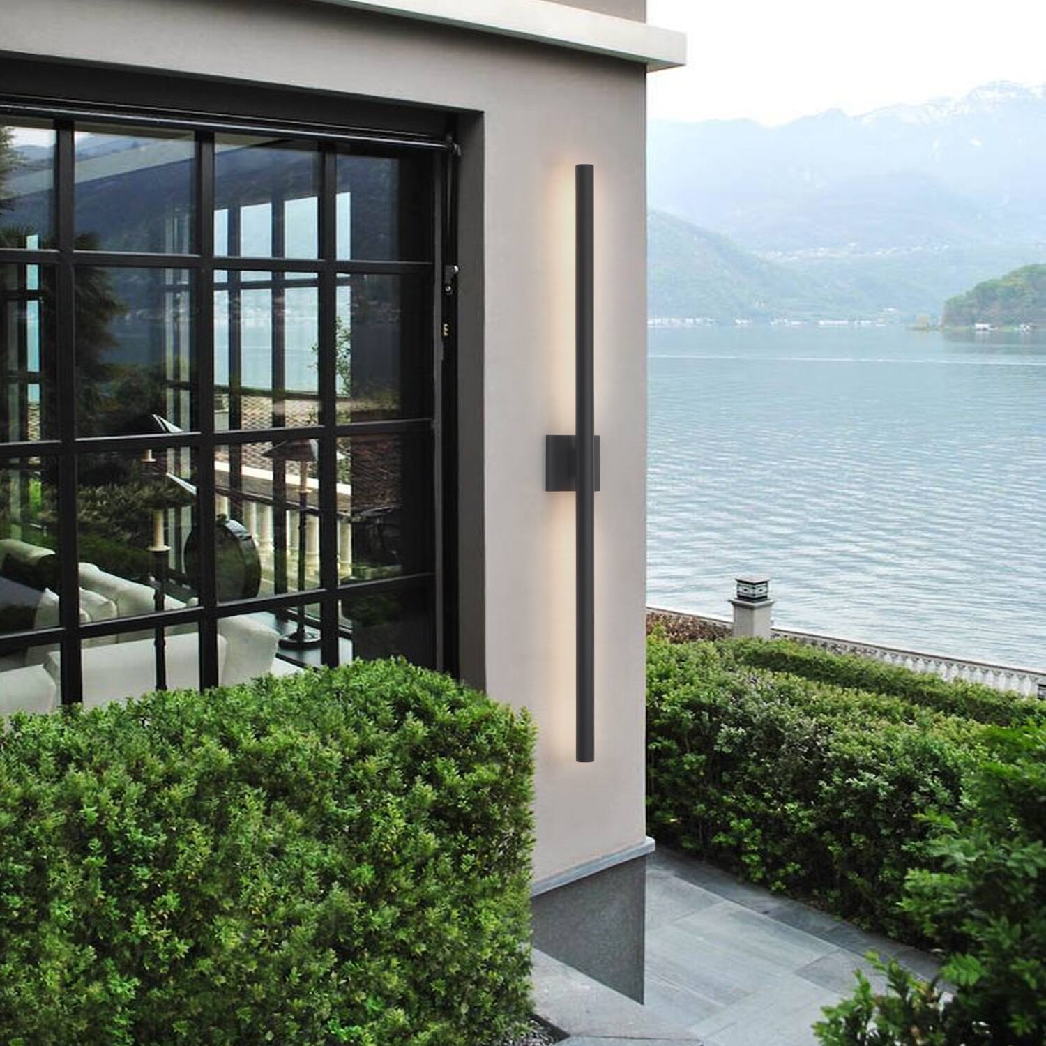 Angle. Umeiluce - 50 inch Modern Aluminum LED outdoor Wall Light Waterproof Triac Dimming Cylinder Wall Sconces - Matte Black.