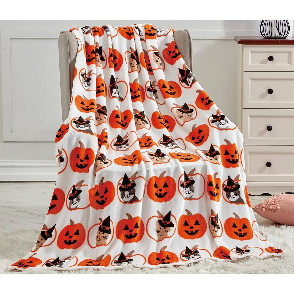 Alt View 1. Noble House - Plazatex Pumpkins & Cats plush Decorative Halloween Machine Washable Throw 50" X 60" Grey - Grey.