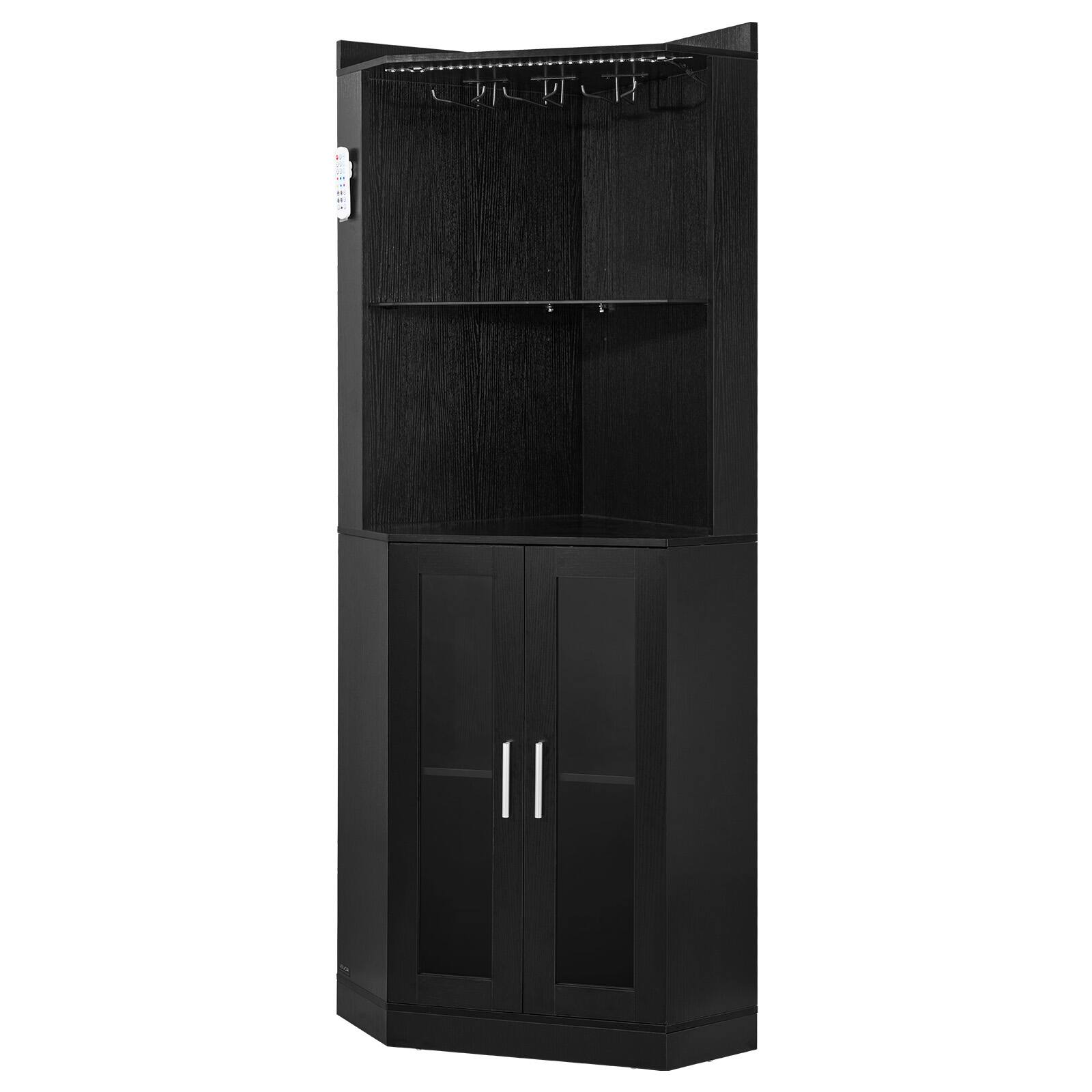 Alt View 5. VEVOR - Corner Wine Cabinet,Bar Cabinet with Ample Storage, Modern Buffet Sideboard with Glass Holder, Adjustable LED Brightness - Black Wood Grain.