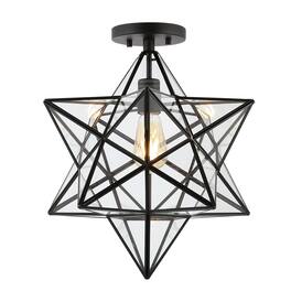 Jonathan Y - Ava 14.5" 1-Light Farmhouse Bohemian Iron/Glass LED Semi Flush Mount, /Clear - Black