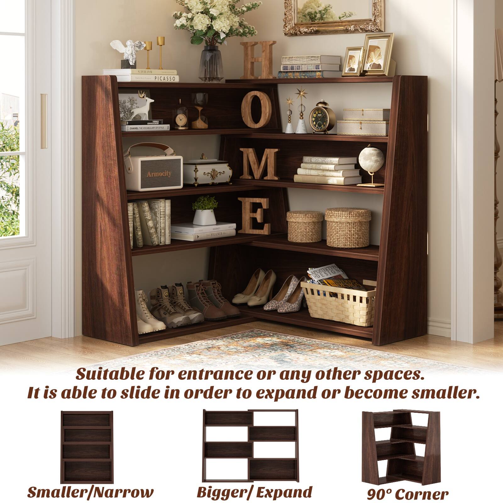 **PICASSO - T. Armocity**

Suitable for entrance or any other spaces. It is able to slide in order to expand or become smaller.

- Smaller/Narrow
- Bigger/Expand
- 90° Corner