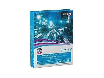 Xerox Vitality Printer Paper  
30% Recycled  
Multipurpose Printer Paper, 30% Recycled  
Papier multifonction pour imprimante, 30% recyclé  
White 20 lb  
8.5 x 11"  
500 Sheets  
Made in Canada