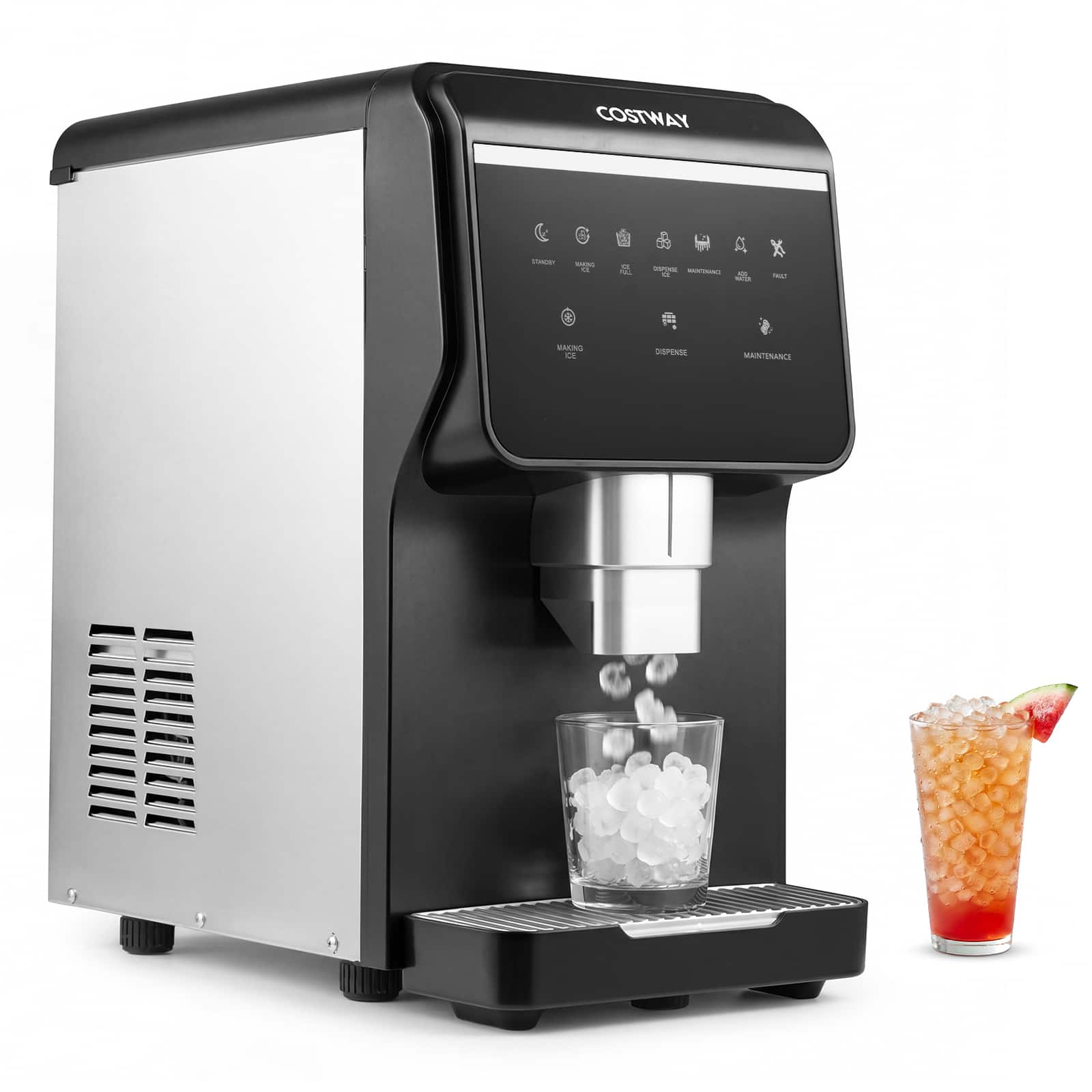 Costway - Countertop Ice Machine with Self Dispensing, 80 LBS Per Day, 7.5 LBS Ice Storage - Black + Silver