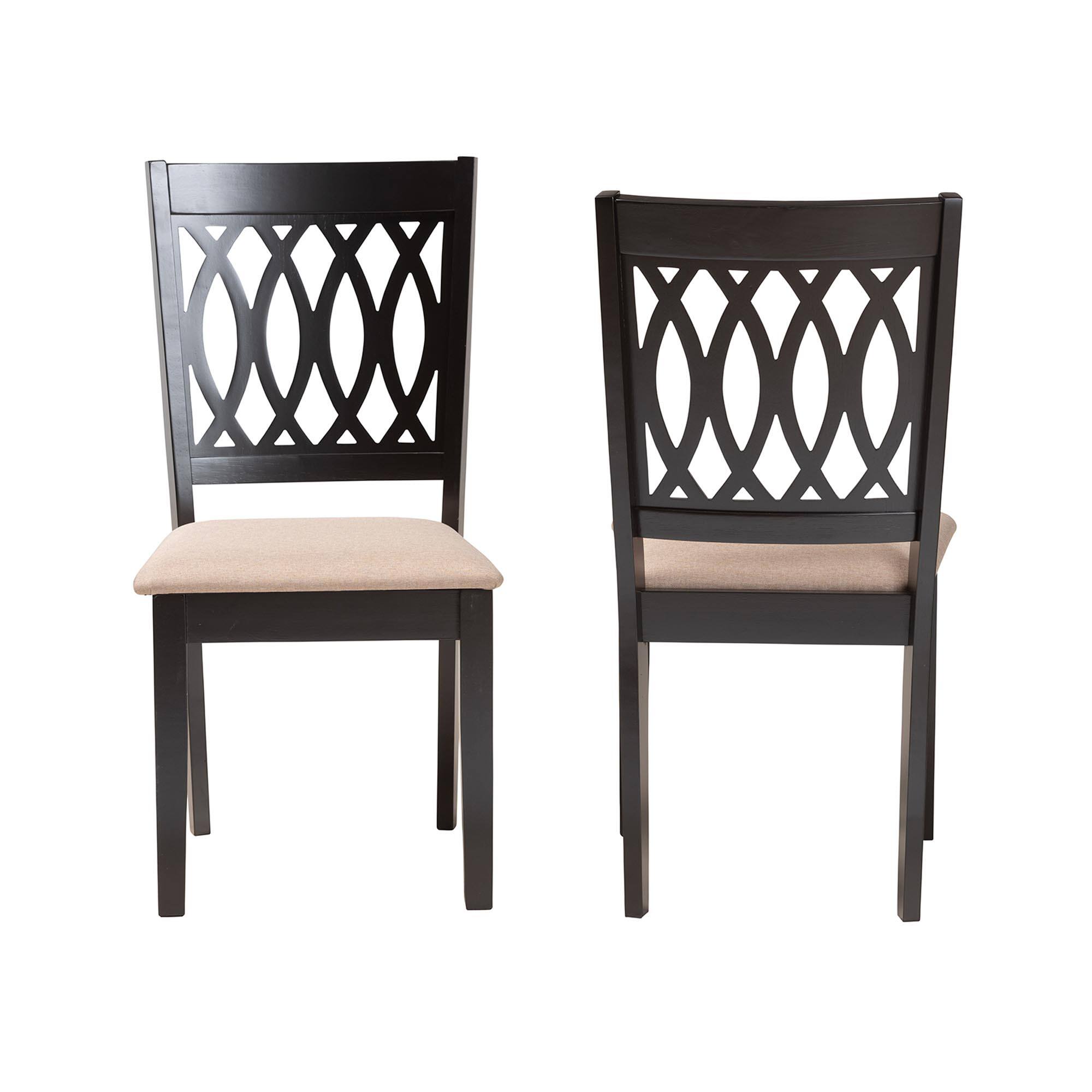 Angle. Baxton Studio - Florencia Modern Fabric and Espresso Finished Wood 2-Piece Dining Chair Set - Beige/Espresso Brown.