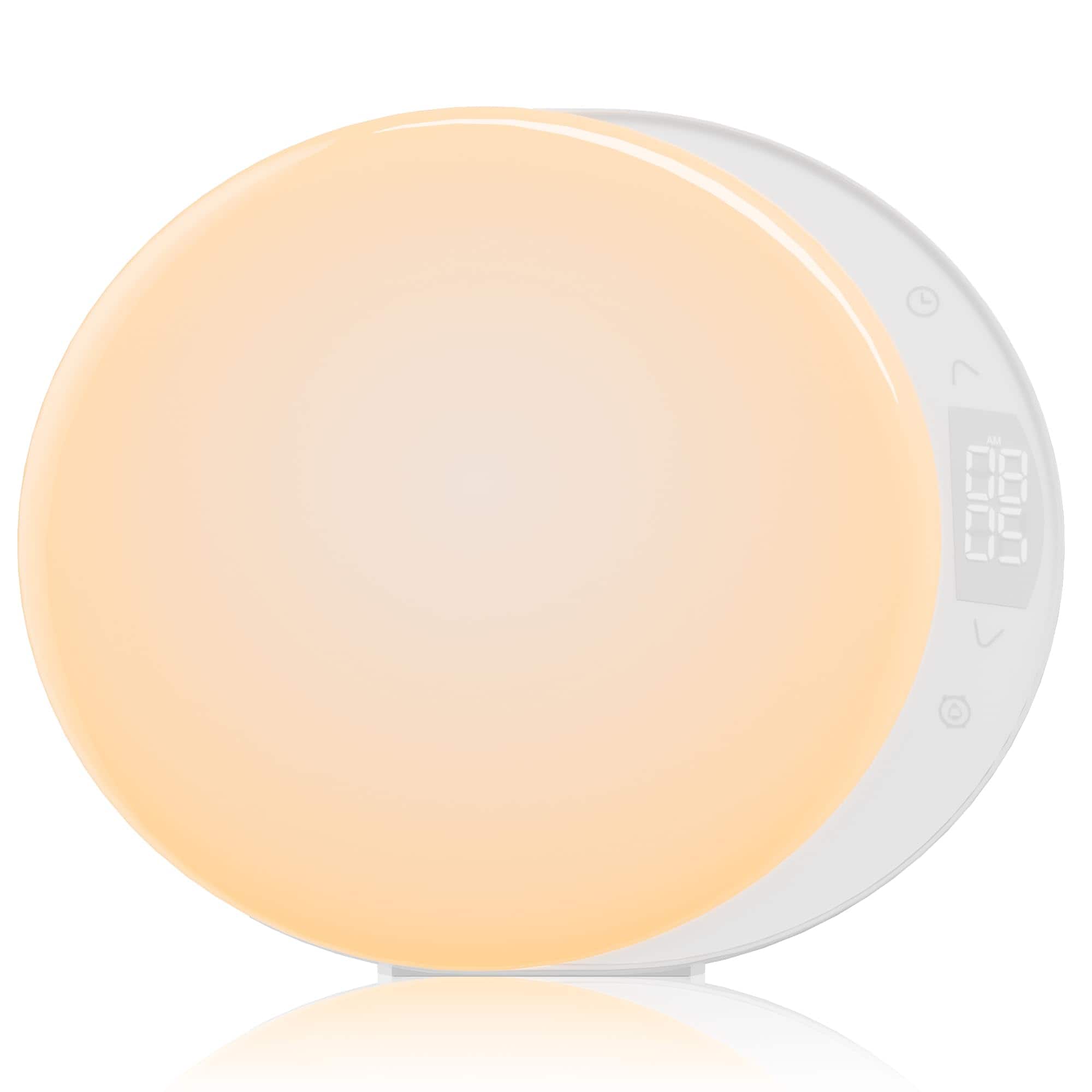 Dazzed Corner - Sunrise Alarm Clock for Heavy Sleepers, 20-Color Touch Control with Snooze & Night Light - White