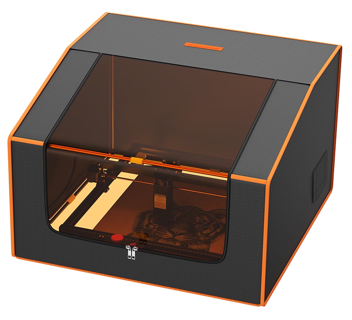 Mecpow - FC1 Laser Engraver Enclosure for Laser Cutter, 27.5”x27.5”x18” Fireproof Protective Cover with Fan, Isolate Smoke/Odor - Black and Orange