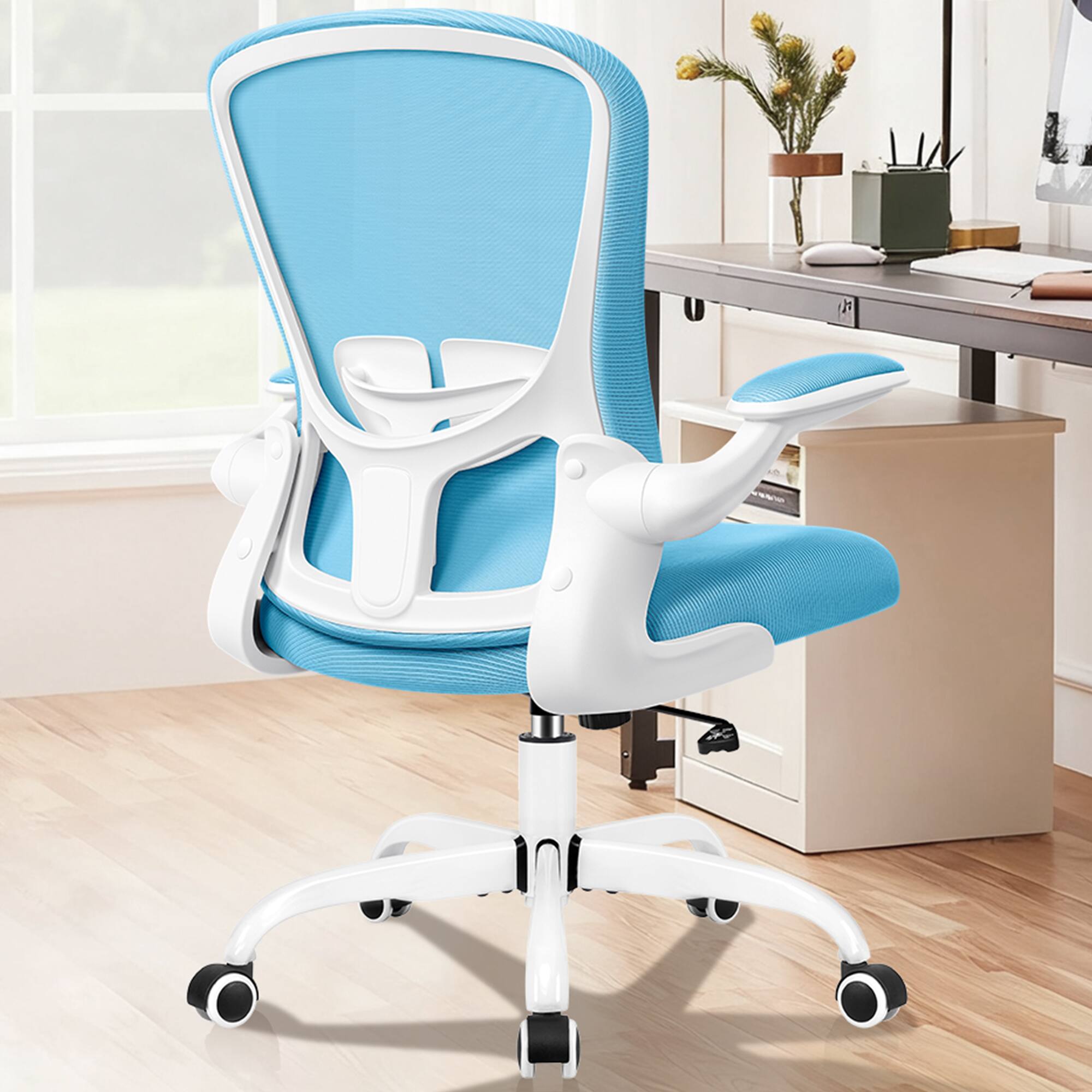 KERDOM - Ergonomic Desk Chair, Swivel Computer Chair with Flip-up Arms and Lumbar Support, Adjustable Height with Breathable Mesh - Blue price history on PriceWatchPro
