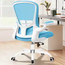 KERDOM - Ergonomic Desk Chair, Swivel Computer Chair with Flip-up Arms and Lumbar Support, Adjustable Height with Breathable Mesh - Blue