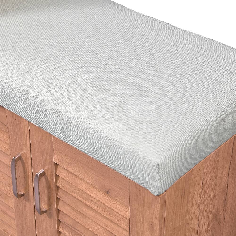 Alt View 8. Loheer - Loheer oak shoe storage cabinet with bench and louvered doors - Oak.
